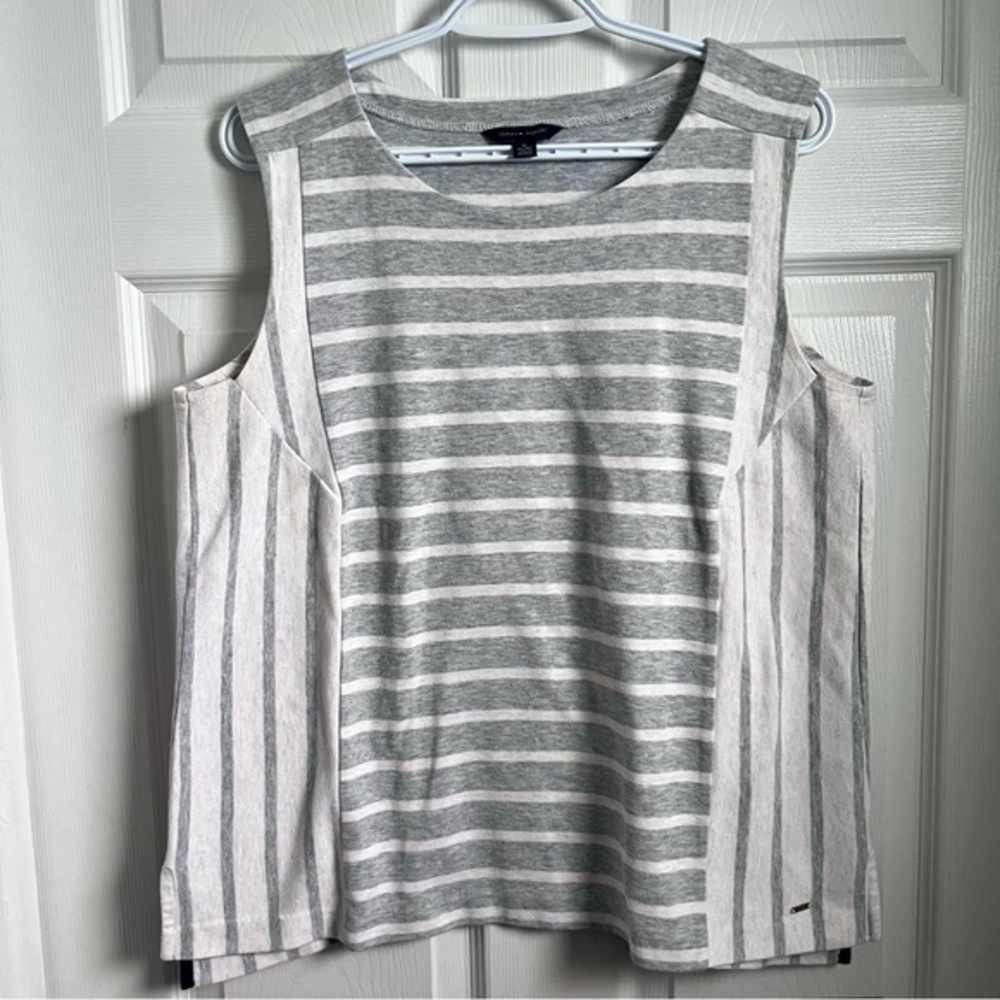 Tommy Hilfiger Cami Tank Top XL Women striped white gray sleeveless summer
